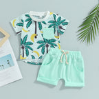 Lioraitiin 0-3Years Toddler Baby Boy 2Pcs Beach Tree Print Short