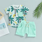 Lioraitiin 0-3Years Toddler Baby Boy 2Pcs Beach Tree Print Short