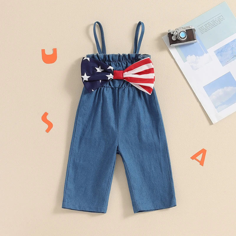 Lioraitiin Toddler Kid Girls 4th of July Overalls Stripe Stars Print