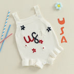 Lioraitiin Baby Girl Knit Overalls Floral Letter Embroidery