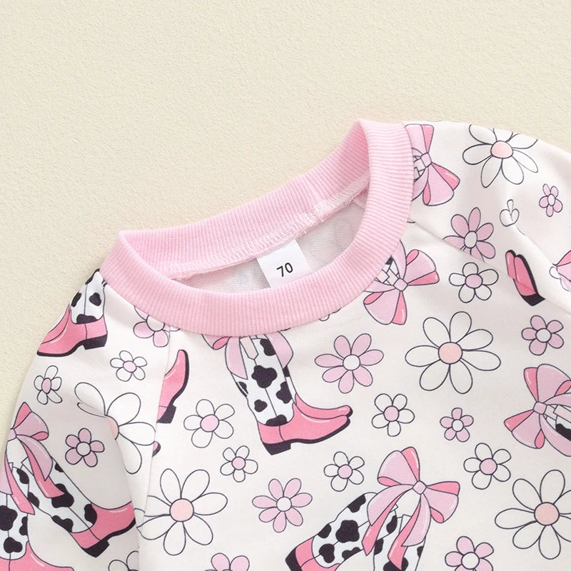 Lioraitiin Baby Girls 2Pcs Outfit, Flower Boots Print Long Sleeve