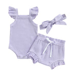 Lioraitiin 0-18M Toddler Girls 3Pcs Fly Sleeve Solid Romper Tops