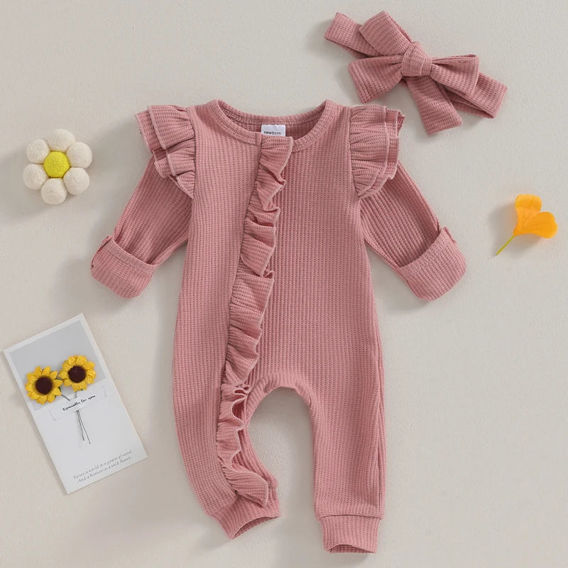 Lioraitiin 0-12M Newborn Infant Baby Girl Ruffle Zipper Romper Long