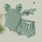 Lioraitiin 0-18M Toddler Girls 3Pcs Fly Sleeve Solid Romper Tops