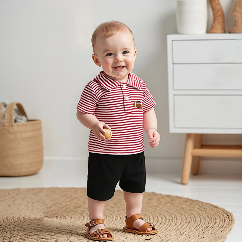 Lioraitiin Toddler Baby Boy Short Sleeve Football Embroidery T-Shirt