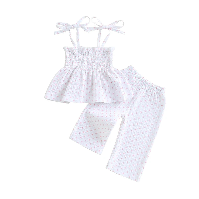 Lioraitiin Toddler Girl Outfits Plaid/Dot Print Spaghetti Strap Tank