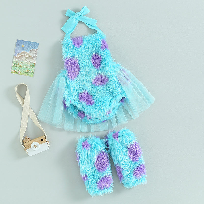 Lioraitiin 0-3Years Infant Girl Bodysuit Tie-Up Halter Neck Mesh Hem