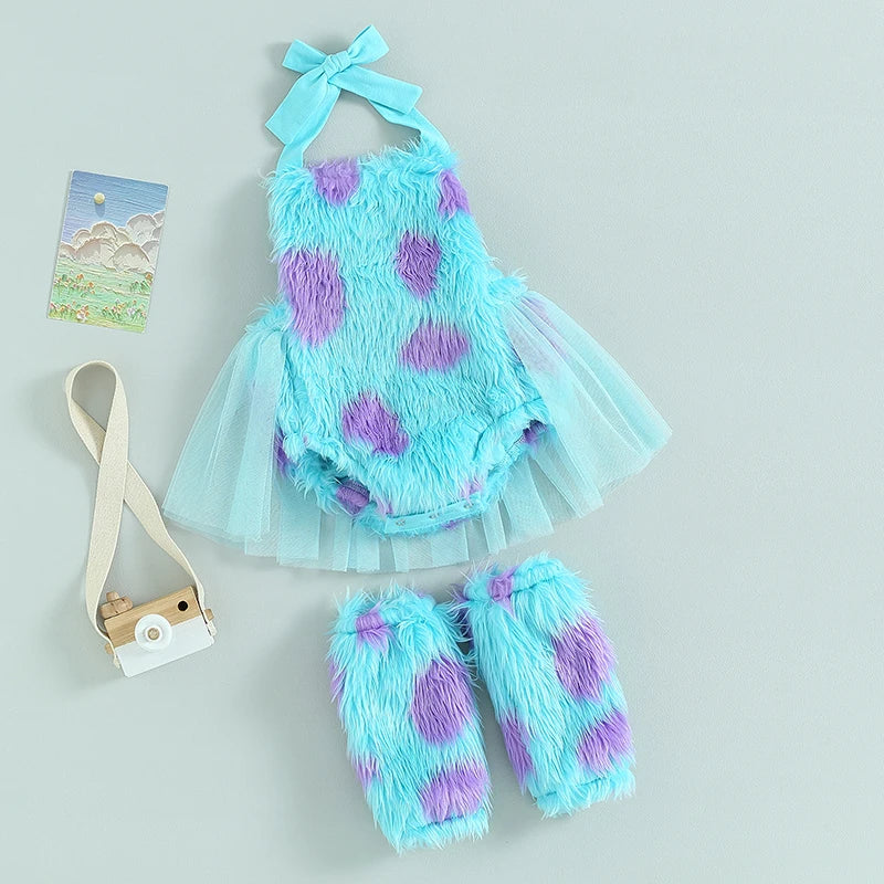 Lioraitiin 0-3Years Infant Girl Bodysuit Tie-Up Halter Neck Mesh Hem