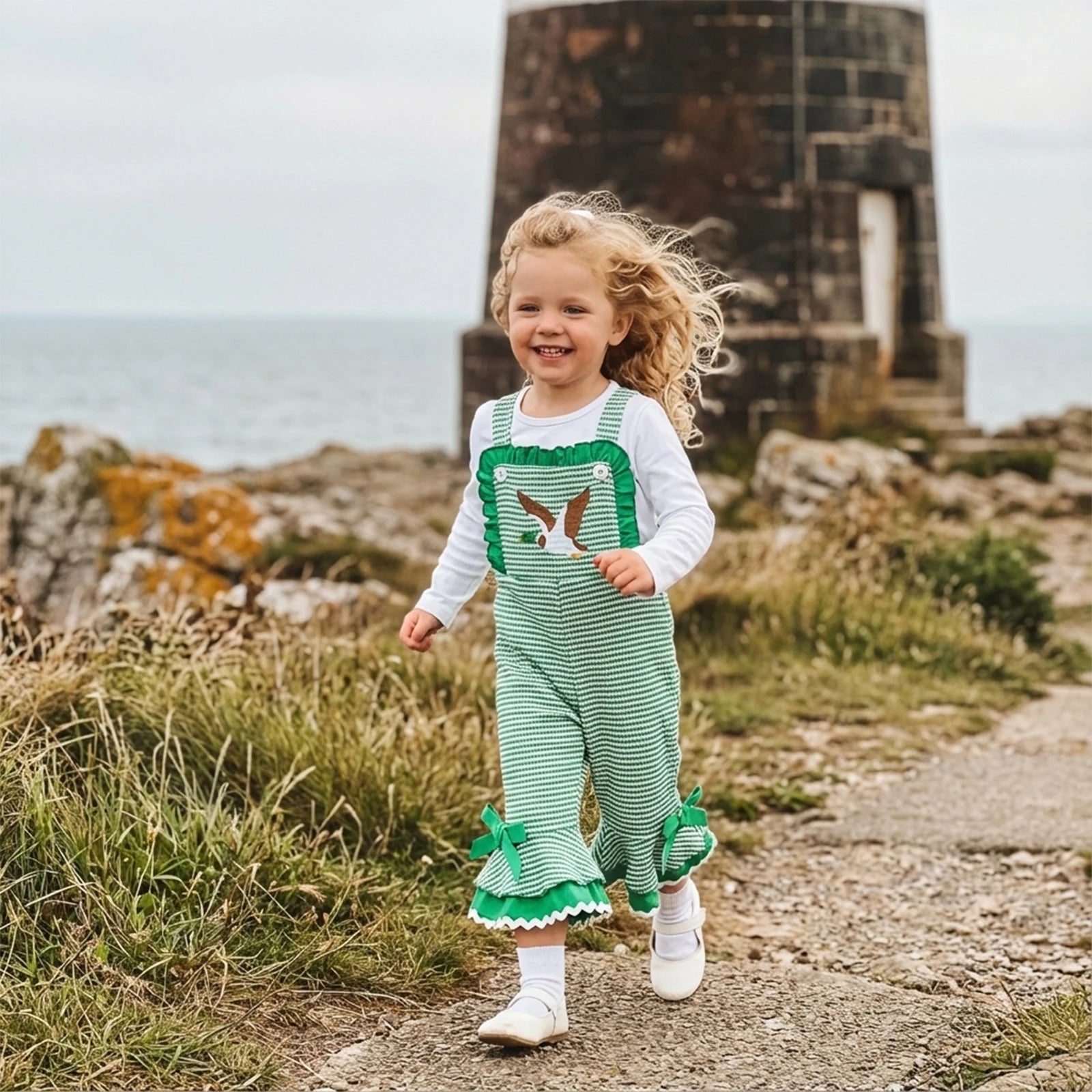 Lioraitiin ï»¿Little Girls Overalls Adorable Duck Embroidery Striped
