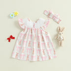 Lioraitiin Toddler Girls Dress Rabbit/Easter Eggs Print Fly Sleeve