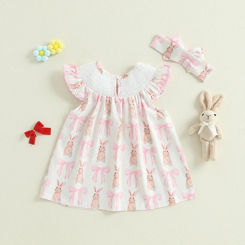 Lioraitiin Toddler Girls Dress Rabbit/Easter Eggs Print Fly Sleeve