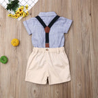 Lioraitiin Newborn Boys Stripe Short Sleeve Gentleman 2PCS Set Romper