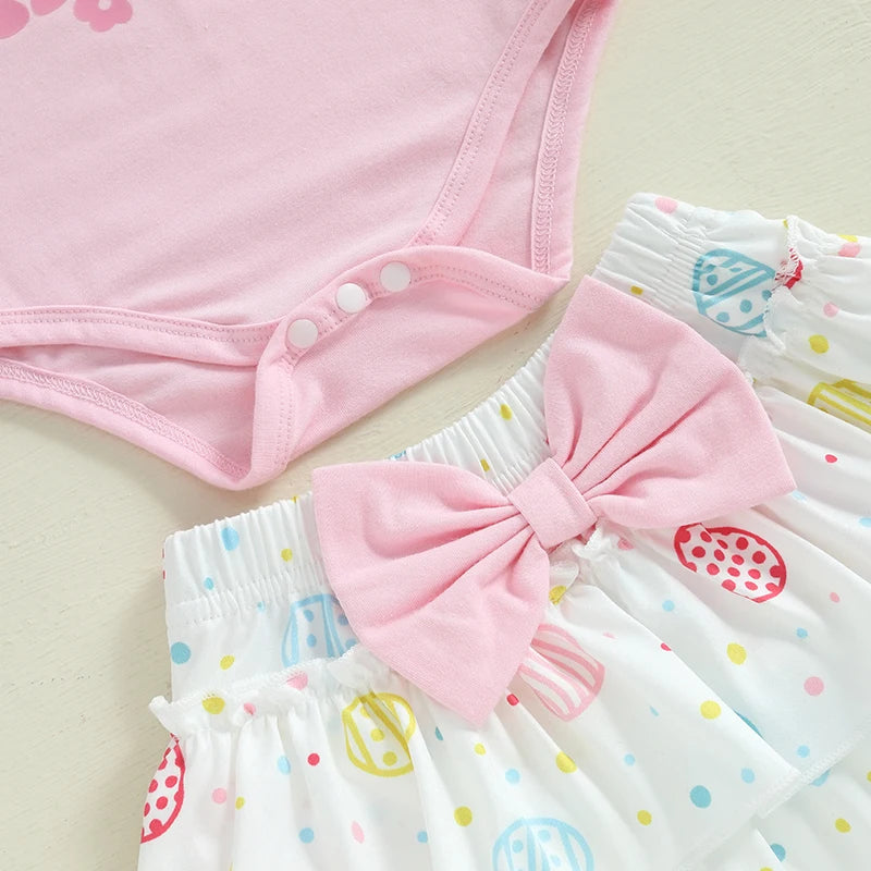 Lioraitiin Baby Girl Easter Outfits Short Sleeve Romper + Tiered