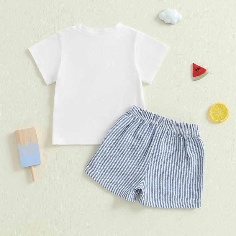Lioraitiin Toddler Baby Boy Shorts Set Boat Embroidery Short Sleeve