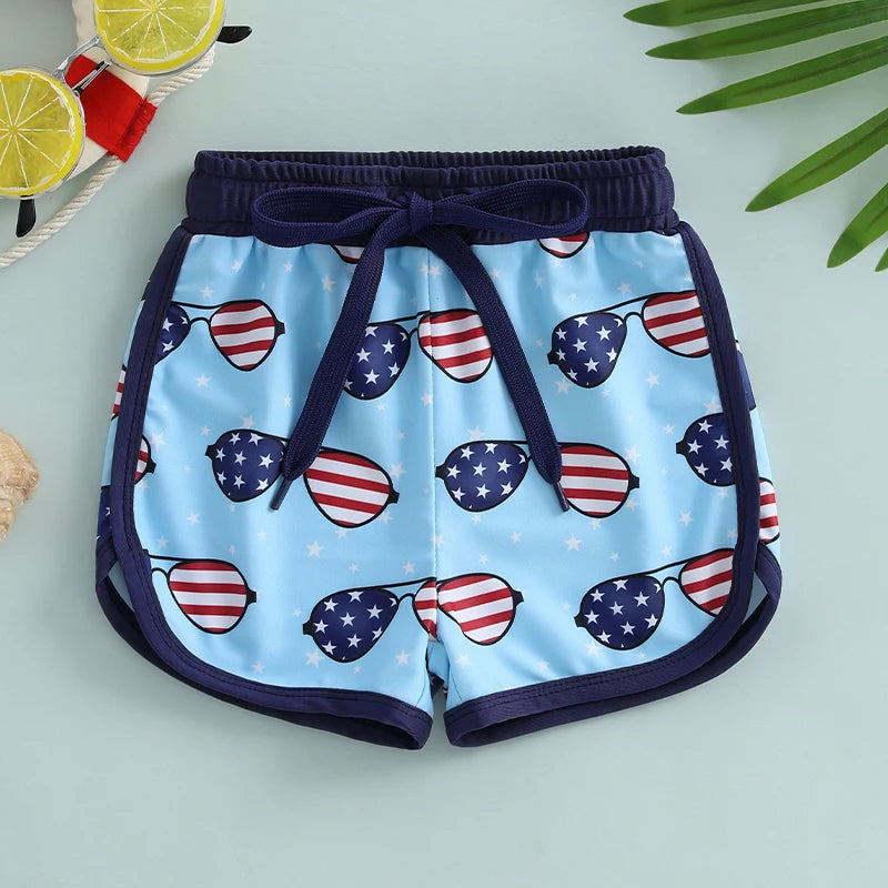Lioraitiin Toddler Boy 4th of July Swim Trunks with Drawstring Ice