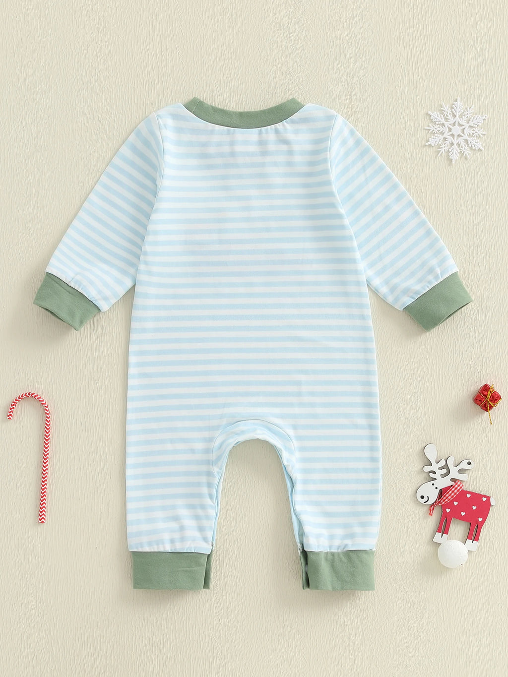 Lioraitiin Baby Boy Romper Embroidered Striped Crew Neck Long Sleeve