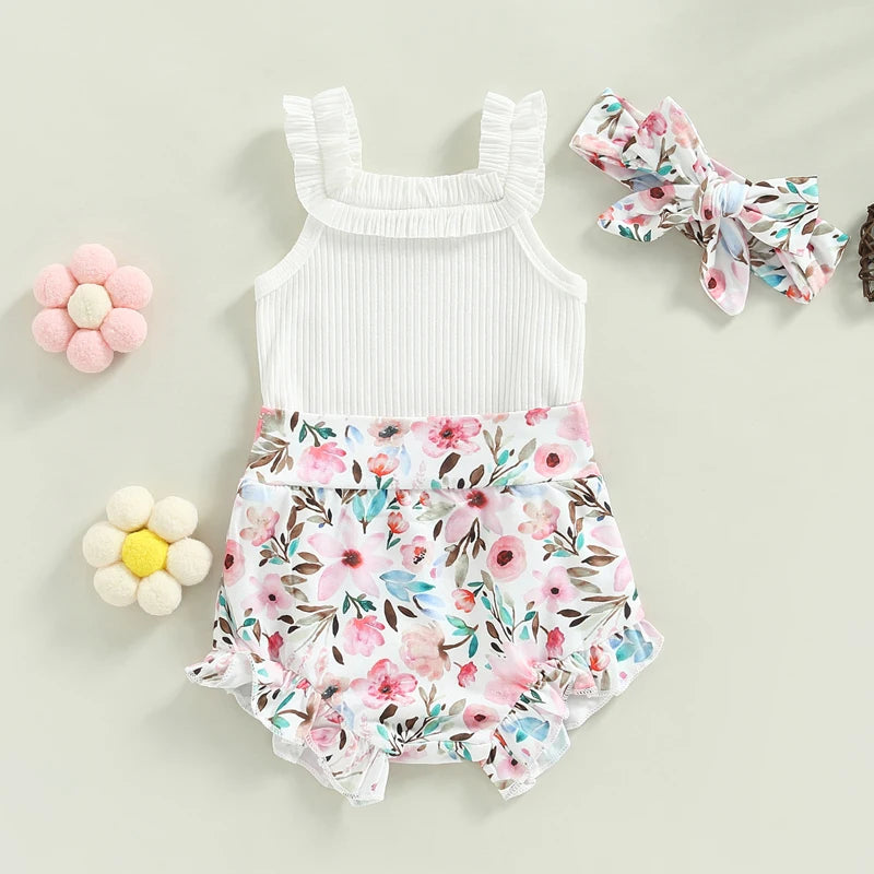 Lioraitiin 0-18M Infant Baby Girls Shorts Set Sleeveless Romper