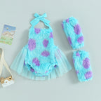 Lioraitiin 0-3Years Infant Girl Bodysuit Tie-Up Halter Neck Mesh Hem