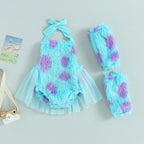 Lioraitiin 0-3Years Infant Girl Bodysuit Tie-Up Halter Neck Mesh Hem