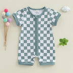 Lioraitiin Baby Boys Romper Checkerboard Print Short Sleeve Round