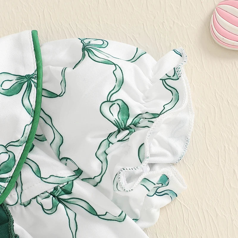Lioraitiin 0-3Y Newborn Baby Girls Romper Bowknit Print Short Puff