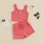 Lioraitiin 0-8Years Kid Girls 2Pcs Pants Suit Sleeveless Knitting