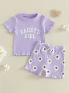 2Pcs Toddler Baby Girls Outfits Short Sleeve Crew Neck Letters Print