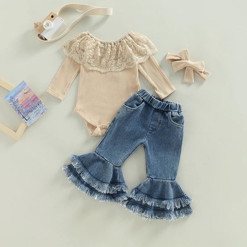 Lioraitiin 0-24M Kids Girls 2Pcs Pants Suit Long Sleeve Round Neck