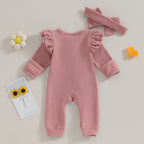 Lioraitiin 0-12M Newborn Infant Baby Girl Ruffle Zipper Romper Long