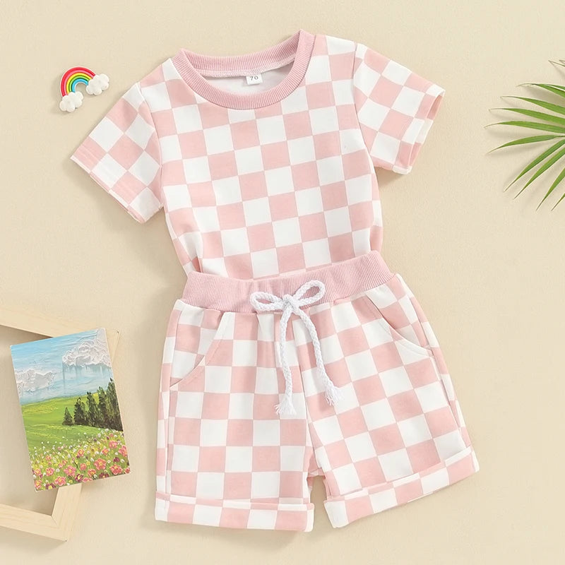 Lioraitiin 0-3Y Toddler Baby Girl Short Outfit Checkered Plaid Short