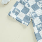 Lioraitiin Newborn Baby Boy Romper Short Sleeve Round Neck Checkered