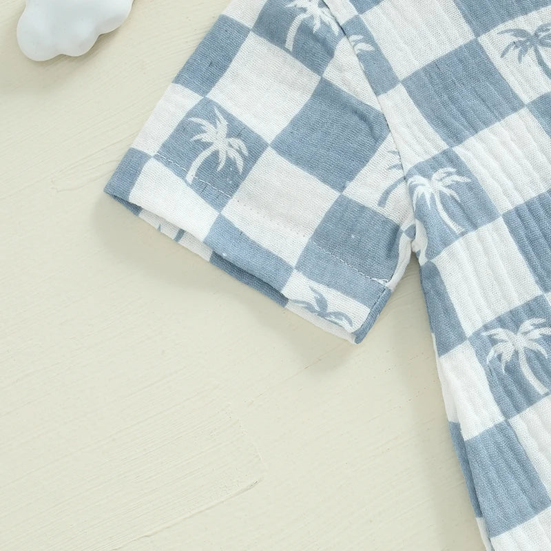 Lioraitiin Newborn Baby Boy Romper Short Sleeve Round Neck Checkered