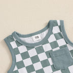 Lioraitiin Toddler Boys Outfits Checkerboard Patchwork Round Neck