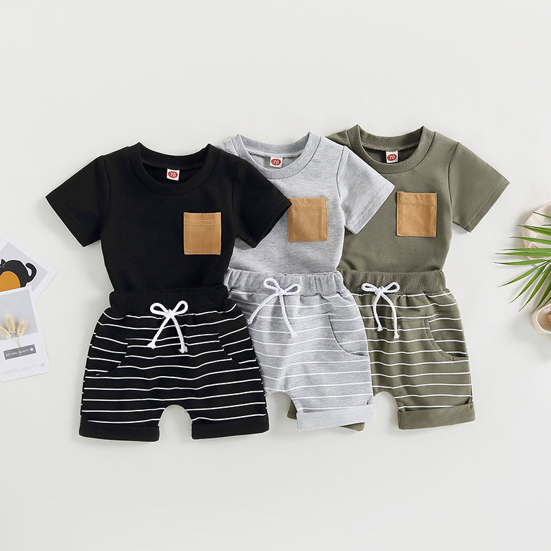 Lioraitiin 0-4Years Baby Kids Boys 2Pcs Set Short Sleeve Crew Neck