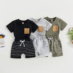 Lioraitiin 0-4Years Baby Kids Boys 2Pcs Set Short Sleeve Crew Neck