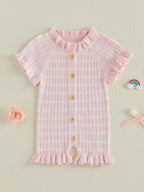 Lioraitiin Newborn Baby Girl Knit Romper Ruffle Trim Short Sleeve