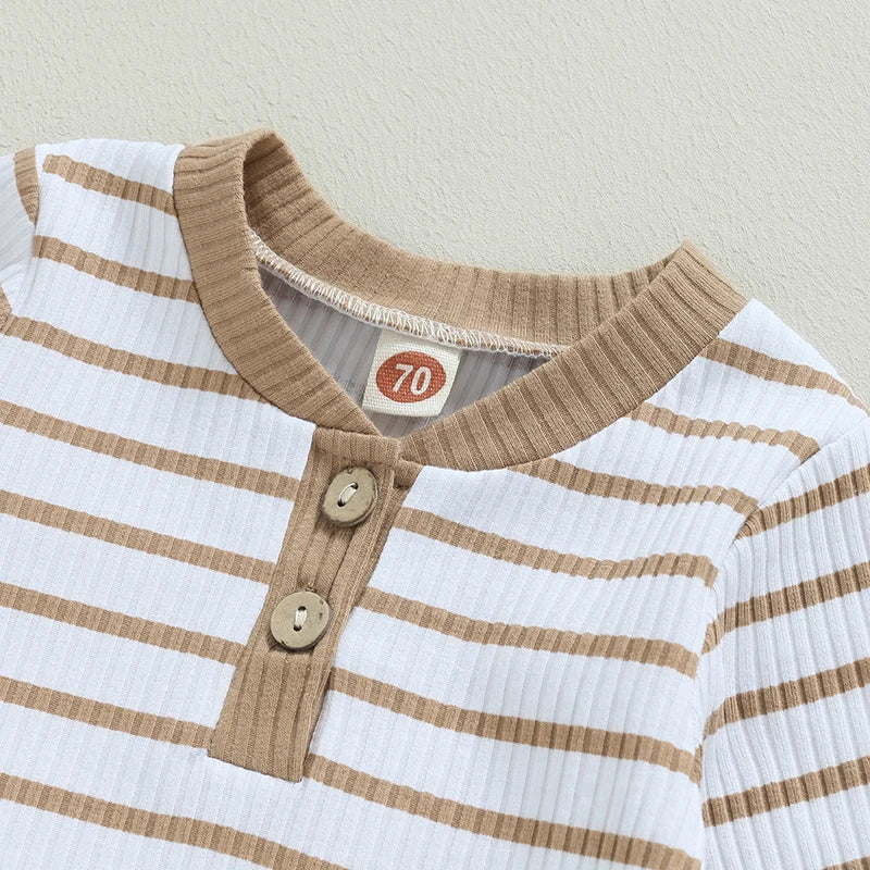 Lioraitiin 0-24M Infant Baby Boy 2Pcs Outfits Long Sleeve Striped