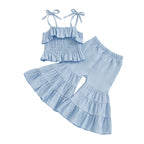 Lioraitiin Toddler Girl Set Sleeveless Smocked Lacing Strap Camisole