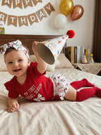 Lioraitiin Baby Girl Outfits Letter Bow Print O-Neck Short Sleeve