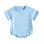 Lioraitiin 0-24M Baby Boys Girls Rompers Solid Short Sleeve O-neck