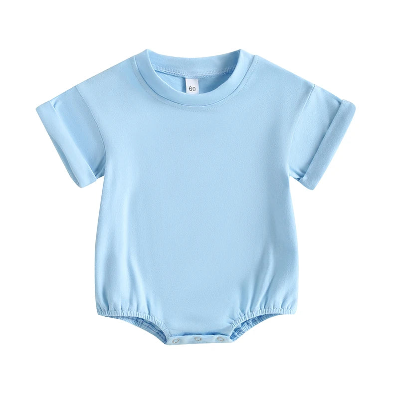 Lioraitiin 0-24M Baby Boys Girls Rompers Solid Short Sleeve O-neck