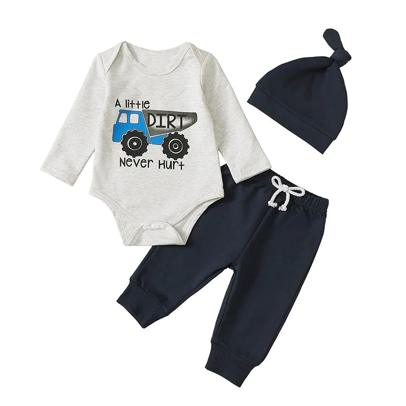 Lioraitiin Baby Boy Outfit Tractor Print Long Sleeve Rompers and