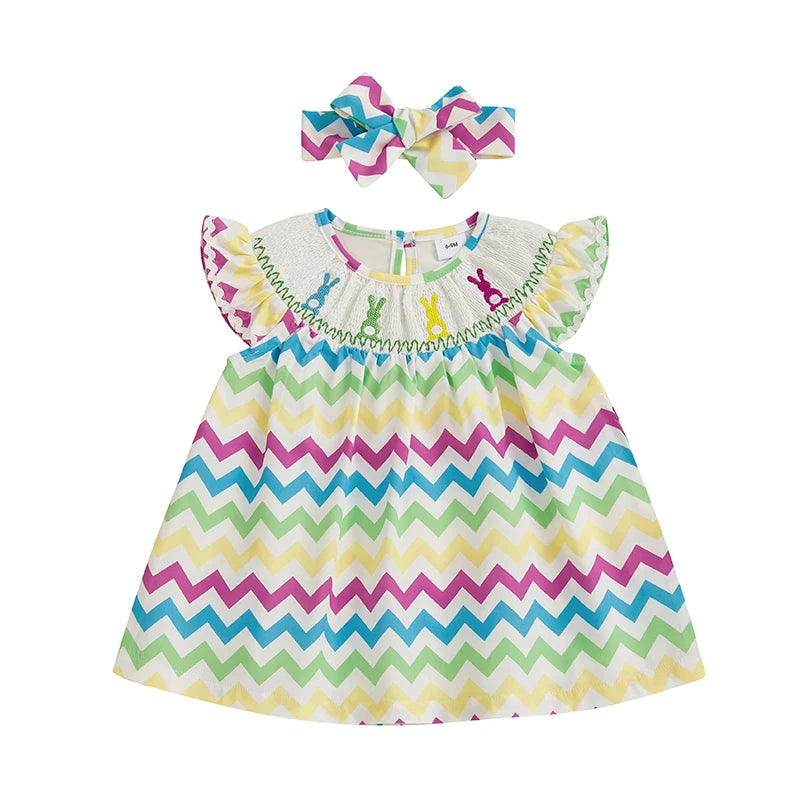 Lioraitiin Toddler Girls Easter Dress Rabbit Carrot Embroidery Short