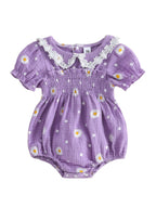 Lioraitiin Infant Baby Girl Romper Puff Short Sleeve Doll Collar