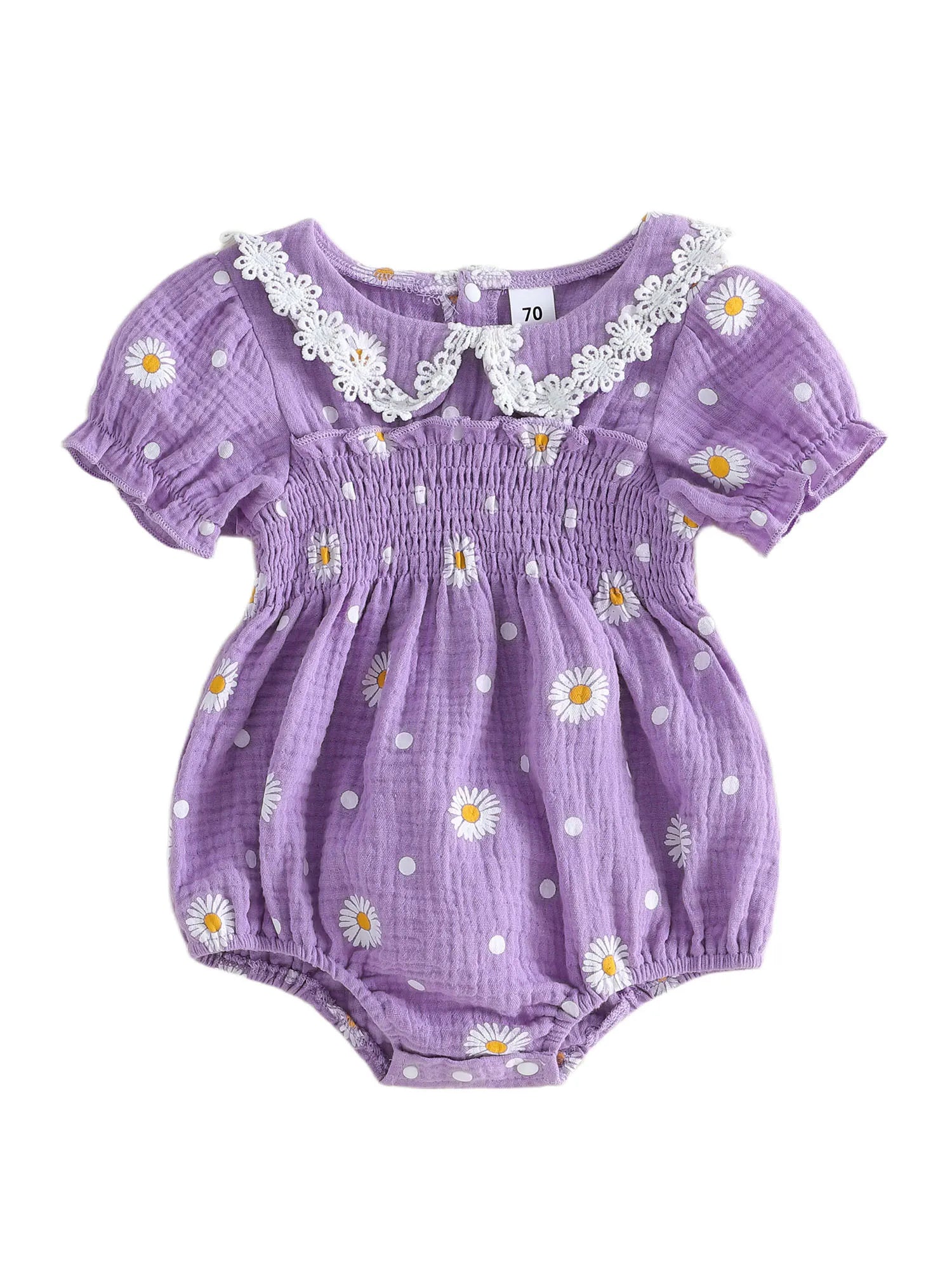 Lioraitiin Infant Baby Girl Romper Puff Short Sleeve Doll Collar