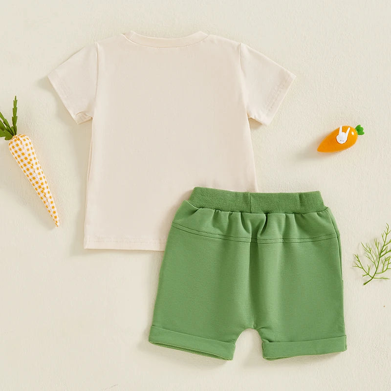 Lioraitiin Toddler Boys Easter Sets Short Sleeve O Neck Tractor