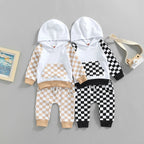 Lioraitiin 0-4Years Girl Boy Outfit 2Pcs Set Plaid Long Sleeve Hoodie
