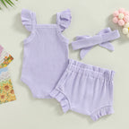 Lioraitiin 0-18M Toddler Girls 3Pcs Fly Sleeve Solid Romper Tops
