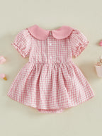 Lioraitiin Baby Girl Plaid Romper Dress Cute Bow Embroidery Smocked