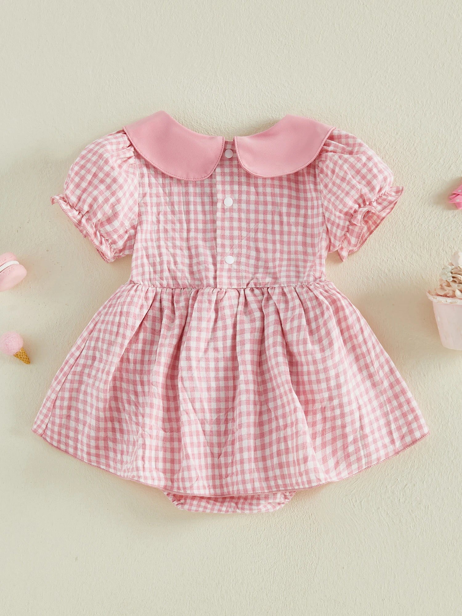 Lioraitiin Baby Girl Plaid Romper Dress Cute Bow Embroidery Smocked